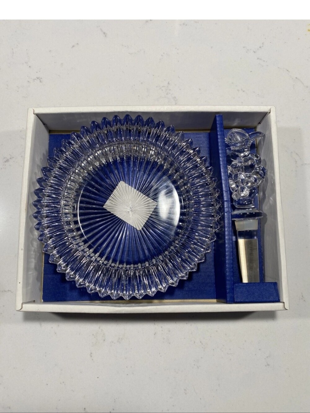 Vintage Mikasa Diamond Fire Crystal Coaster & Grape Bottle Champagne/Wine Set